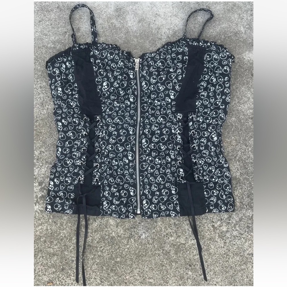 Royal Bones Goth Skull Zip Up Corset Top Size XL